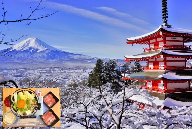 【日本 一人成團系列】富士山河口湖絕景一日遊：新倉山淺間公園＆大石公園＆西湖療癒之鄉 （含頂級神戶牛涮涮鍋）